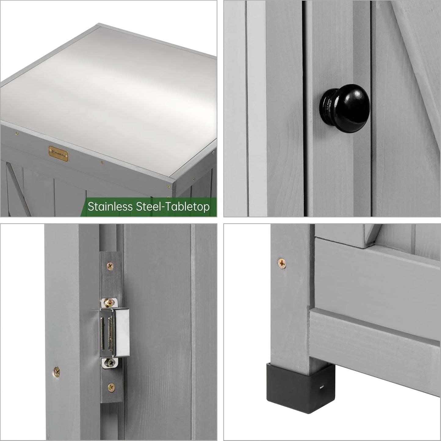 Outdoor Storage Cabinet for Patio, Garden Potting Bench Table with Shelves & Metal-Tabletop, Wooden Planting Work Station, Weatherproof