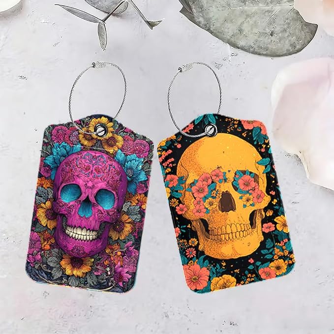 Cinco de Mayo Floral Skull Luggage Tags 2 Pcs, Mexican Fiesta Bag Tags - Image 4