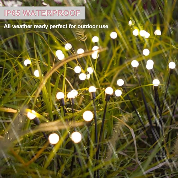 Firefly Garden Lights Solar Outdoor - 80 LED Solar Firefly Lights Outdoor Waterproof, Yard Patio Decoration Solar Powered Firefly Lights, Warm White 10PCS