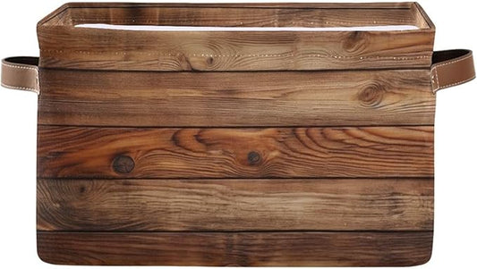 Wood Print Rectangular Retro Vintage Storage Basket Organizer Bin Shelf Baskets For Clothes Gifts For Home Office Dorm