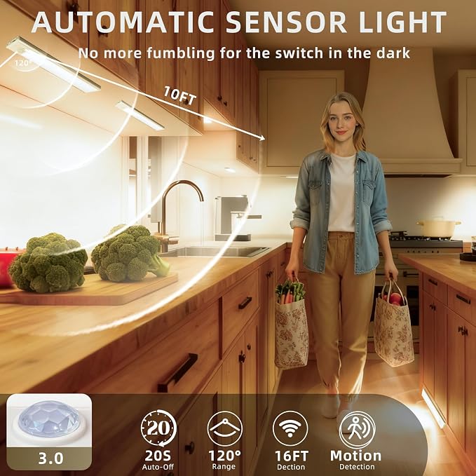 10inch Under Cabinet Lighting, 4 Pack Rechargeable Motion Sensor Light Indoor - Image 2