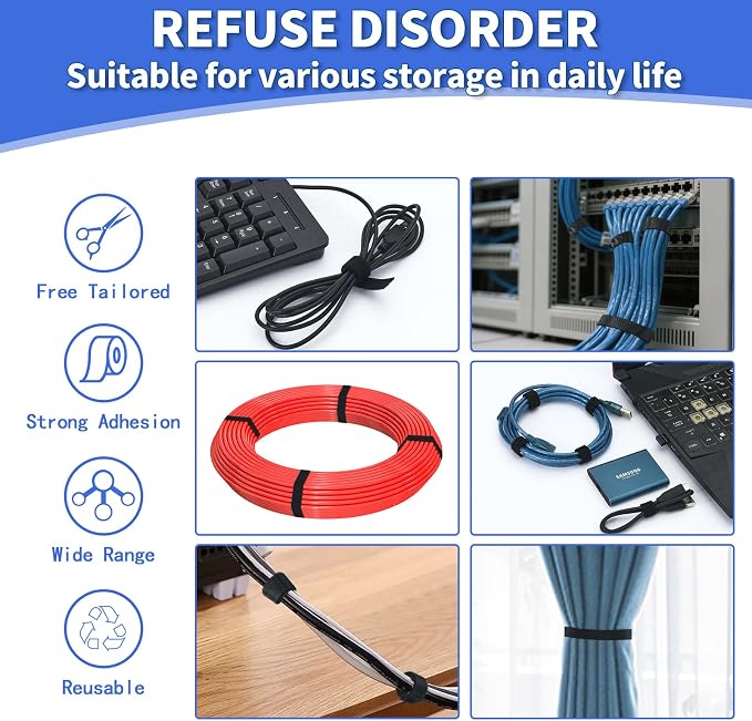 1/2In x 197Ft Reusable Cable Ties Hook and Loop Roll | Tie Down Straps - Image 5