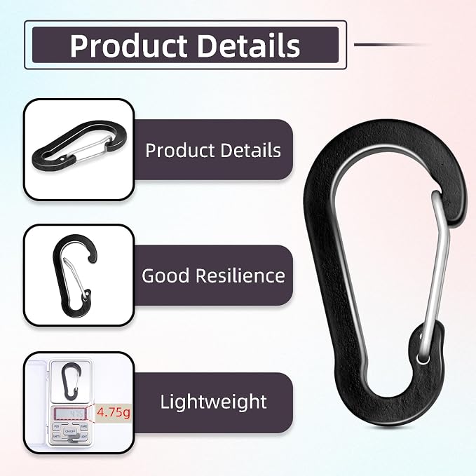 6pcs Aluminum Small Carabiner Clip, 2 Inch Carabiner Keychain Clasp Spring D - Image 3