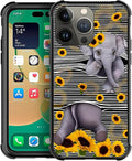for iPhone 12 Pro Max Case, Cute Little Elephant Sunflower White Line Art by FKBRCL4U