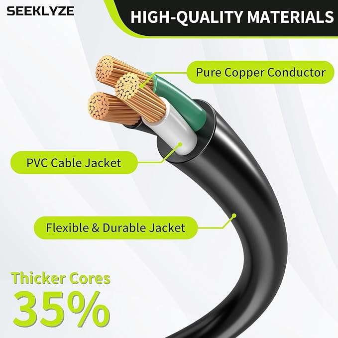 16/3 Black Extension Cord 15 FT Indoor, Short Extension Cord - Image 3