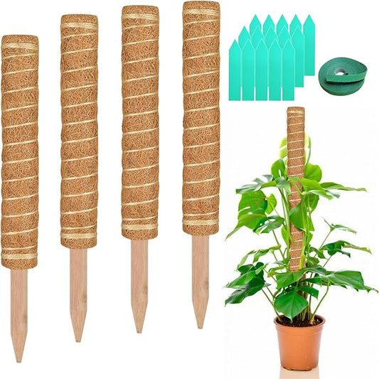 Moss Pole, 4 Pack 15Inch Monstera Plant Support Stackable Moss Poles for Plants, Moss Sticks with 15pcs Labels and 78in Garden Ties,Monstera Plant Stake for Climbing Plants,Can Stacked Up to 42”
