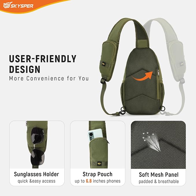 SKYSPER Sling Bag RFID Cross Body Bag Recycled Crossbody Backpack Travel Daypack - Image 6