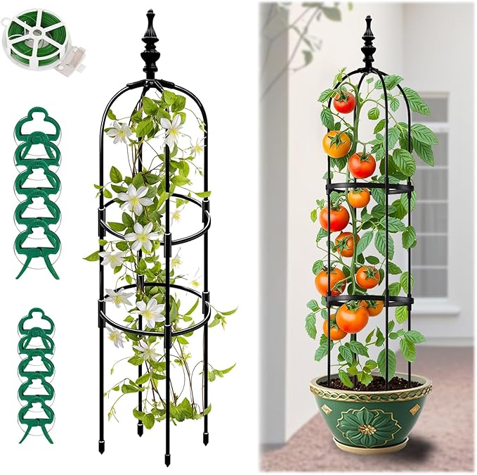 Trellis for Climbing Plants Outdoor 1Pcs Garden Obelisk, Metal Pipe Tomato Cage Cucumber Rose Flower Vegetable Grape Round Vine Tall Plants Trellis,Plants Support Stakes Potted Garden Tower Indoor