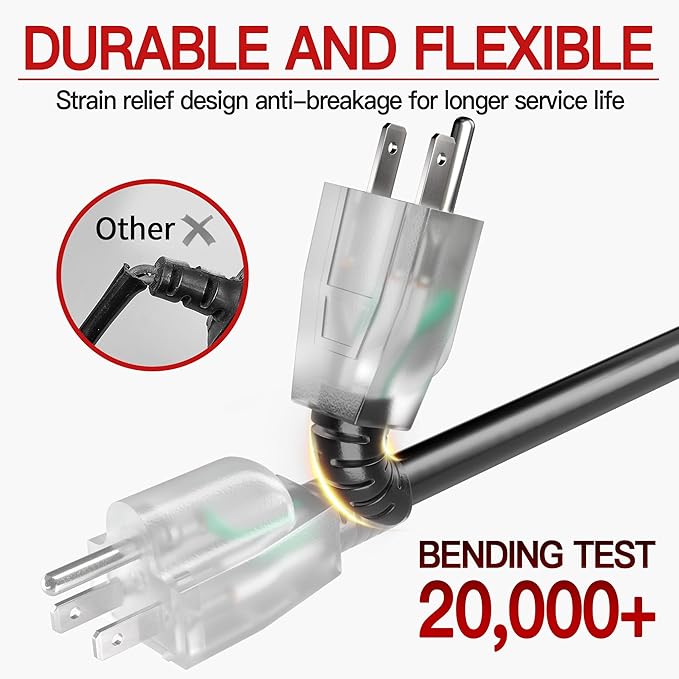 25 FT 12 Gauge Extension Cord Outdoor, Heavy Duty Weatherproof & Flame - Image 4