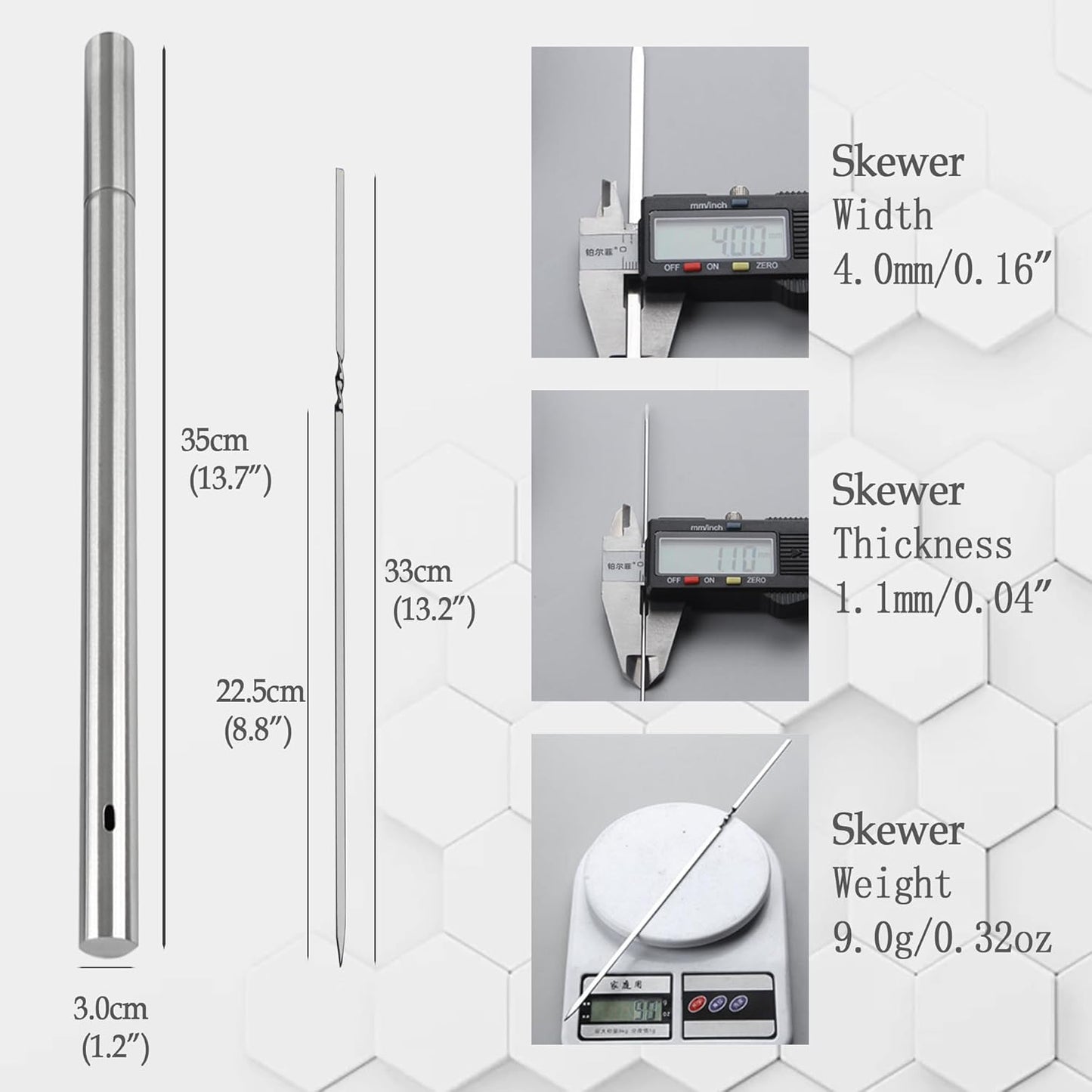 Titan 304 Stainless Steel Skewers for Grilling – 30PCS Heavy-Duty Flat BBQ Skewers with Storage Tube | Food-Grade, Rust-Proof & Dishwasher Safe | 13.2" Kebab Sticks for Meat, Veggies & Shrimp