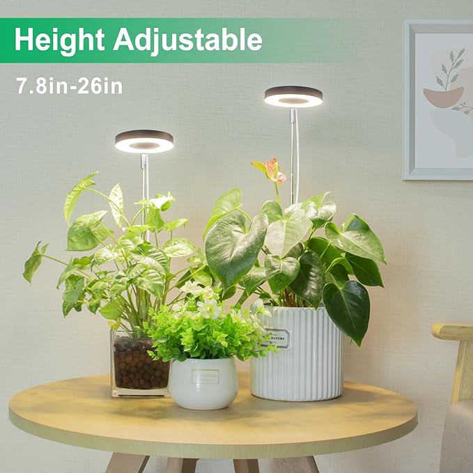 LORDEM Plant Grow Light, Full Spectrum LED Plant Light for Indoor Plants, Growing Lamp with Auto On/Off Timer, 4 Dimmable Brightness, 2 Packs of Black