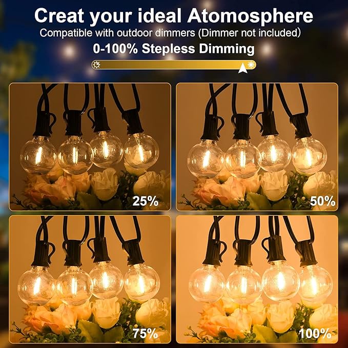 200ft 2-Pack Outdoor String Lights, Dimmable G40 LED String Lights - Image 3