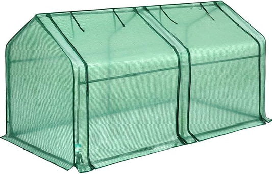 Quictent Portable Mini Cloche Greenhouse w/ Elevated Bottom, Roll-up Zippered Window Waterproof UV-Resistant Hot House for Indoor Outdoor Gaden, Plus 50 T-Shaped Plant Tag, 71" x 36" x 36" (Green)