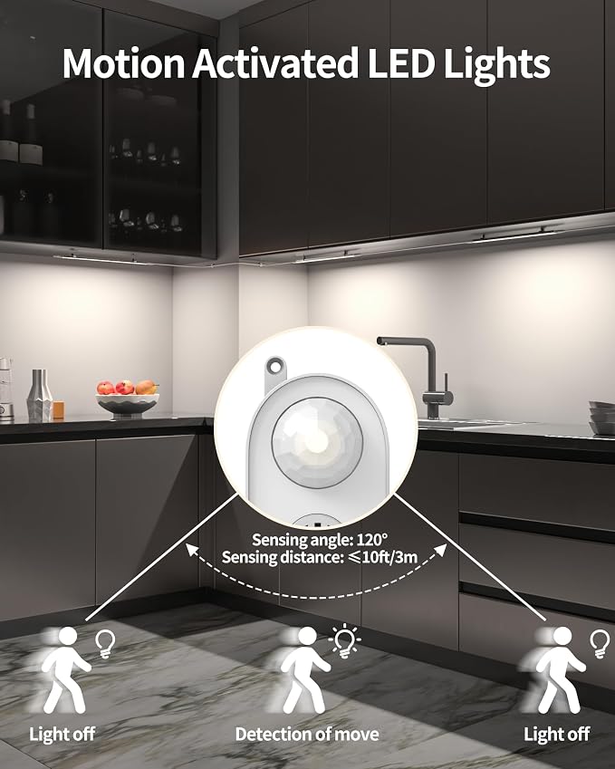 Motion Sensor Dimmable Under Cabinet Lighting, 6000K White, Linkable LED Closet - Image 5