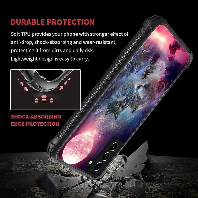 for Samsung Galaxy S21 FE Case, Star Two Wolfs Howling Pattern Graphic Design - Image 2