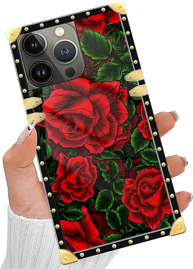 Compatible with iPhone 14 Pro Max Case, Vector Red Rose Green Leaf Luxury - Image 5