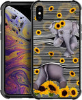 for iPhone X/Xs Case, Cute Little Elephant Sunflower White Line Art Pattern by FKBRCL4U
