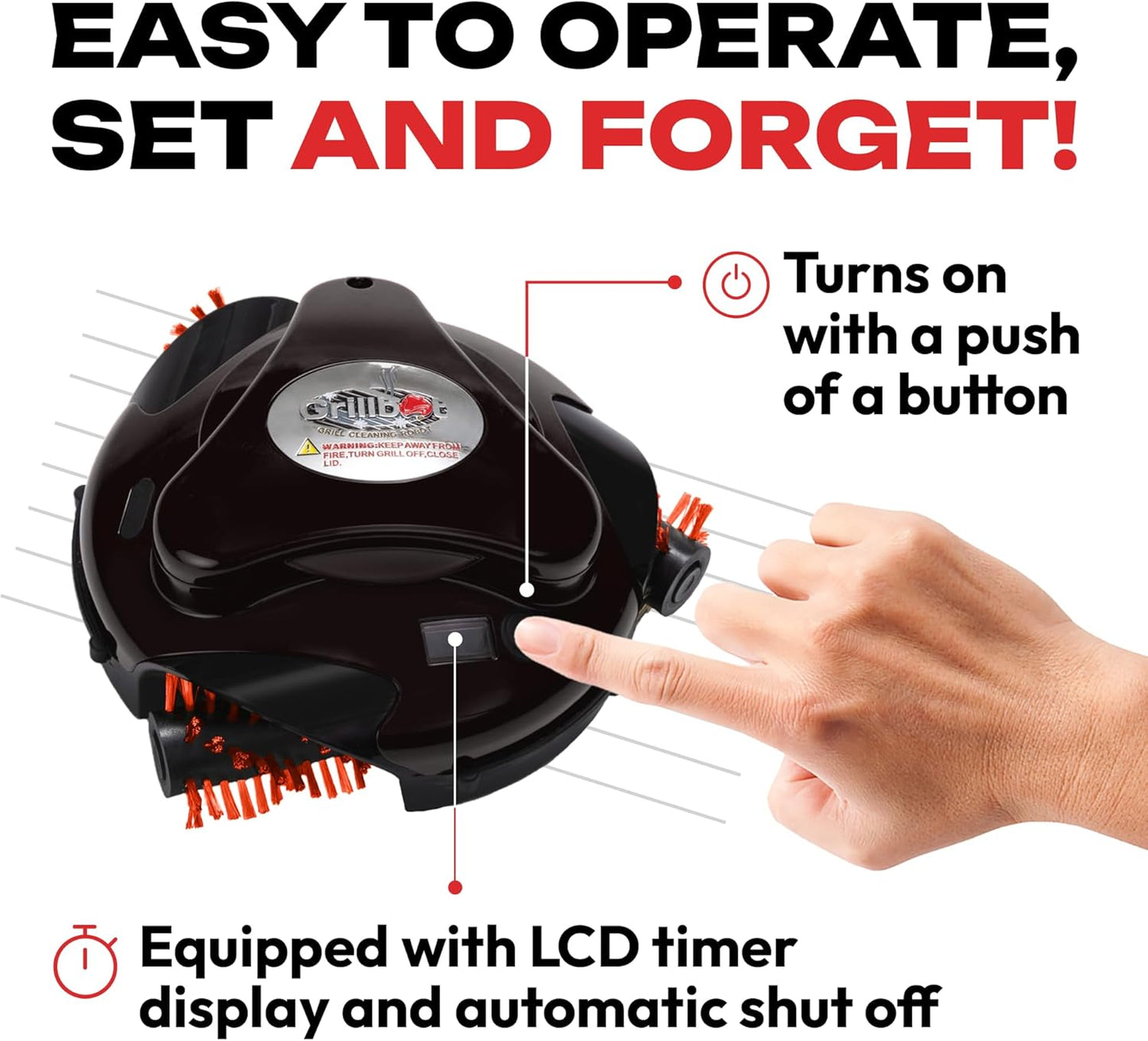 Grillbot Automatic Grill Cleaning Robot with Nylon Brushes, BBQ Grill Cleaner, Grill Brush, Grill Scraper, BBQ Accessories (Red Grillbot + Carry Case)