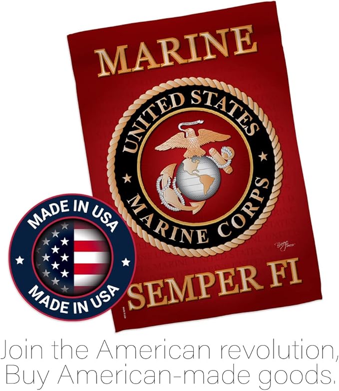 US Marine Corps Garden Flag Decor USMC Semper Fi Armed Forces Official United State Decorations Yard Military Memorabilia Banner Remembrance Wall Tapestry Retire Veteran Memorial Day Gifts Made In USA