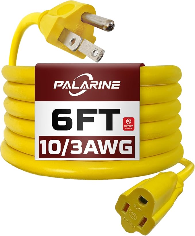 6ft Yellow Outdoor Extension Cord Waterproof, UL Listed, 10/3 SJTW Heavy Duty 3 by PALARINE