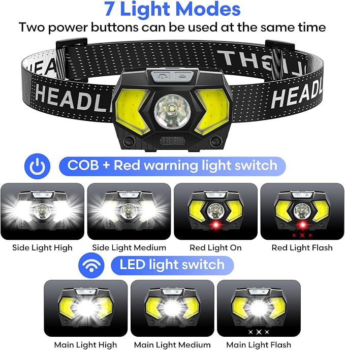LED Headlamp Battery Powered, Headlight COB 2pcs 1500 Lumens, AAA Batteries - Image 3