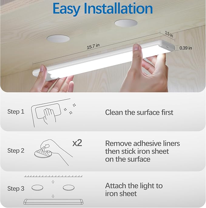 15.9 inch Motion Sensor Under Cabinet Lights, Magnetic Rechargeable Under - Image 3