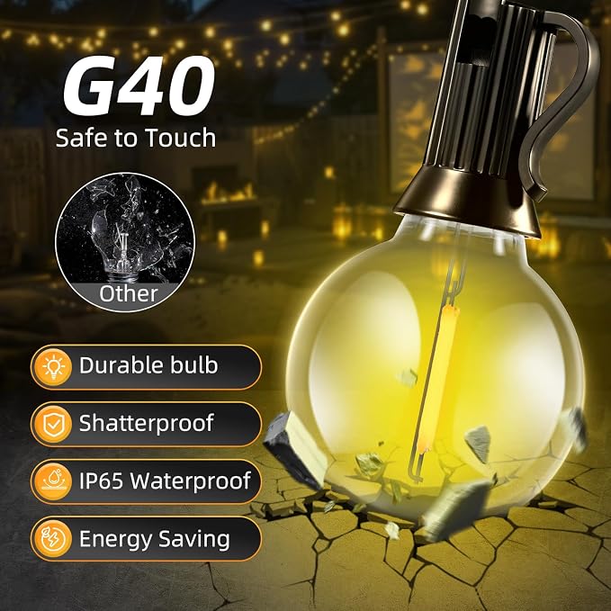 Solar Lights Outdoor Waterproof: G40 30M 100FT Shatterproof Bulbs Patio Lights - Image 5