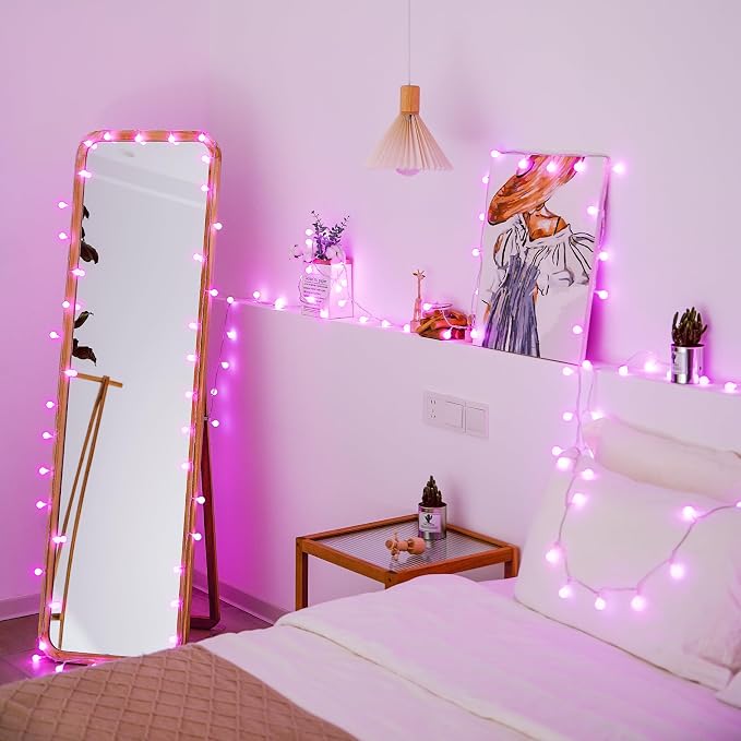 JMEXSUSS 100 LED Pink String Lights Indoor, 33 ft Connectable Globe Pink Lights - Image 8