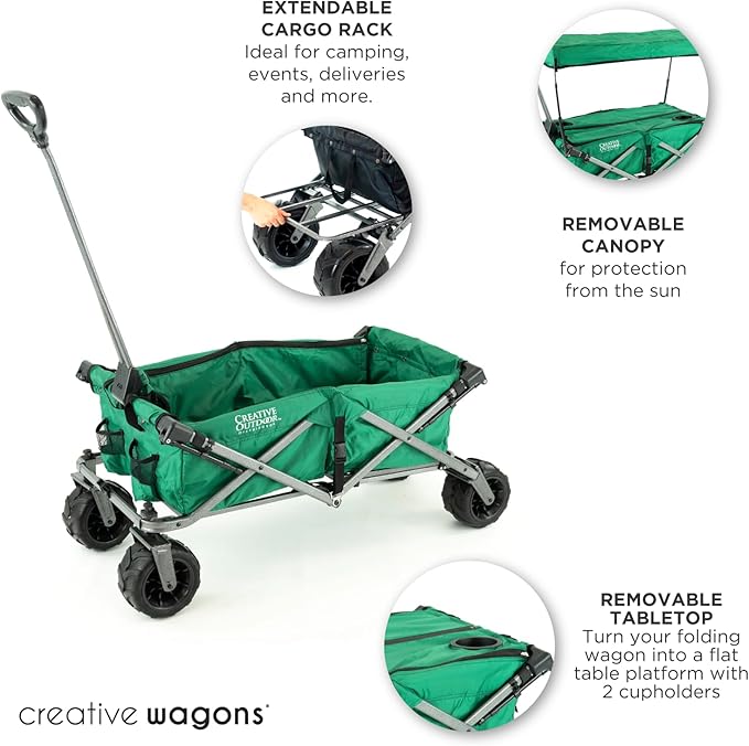 Creative Outdoor All-Terrain Deluxe Wagon | 360 Swivel All Terrain Wheels | Great for Beach, Park, Garden & Tailgate | Multiple Color Options