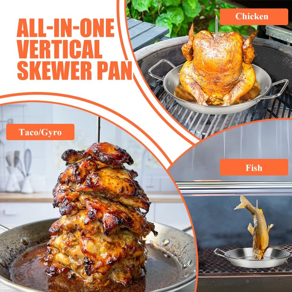 Stainless Steel Vertical Spit for Oven/grilling - Gyro/Shawarma Pan Rotisserie Skewer Stand, Gyro Plate/Pan for Chicken, Meat, Kebabs -Home Use