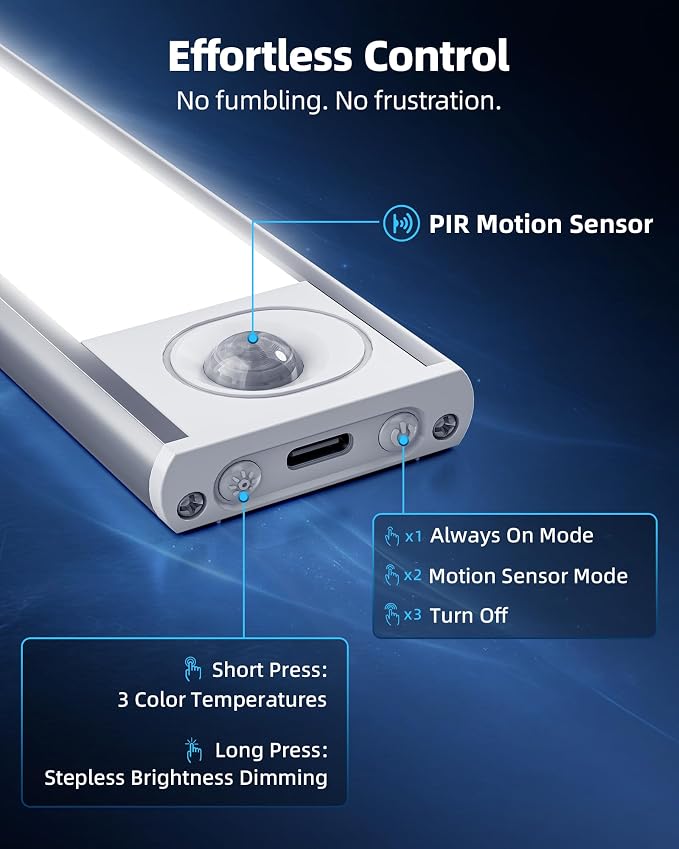 6-Pack Under Cabinet Lighting Wireless, 1800mAh Rechargeable Motion Sensor - Image 8