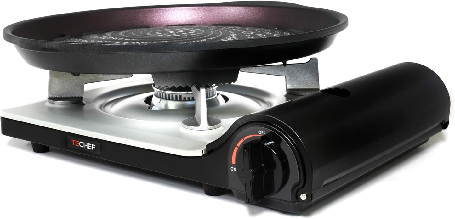 TECHEF - Stovetop Korean BBQ Non-Stick Grill Pan with Agni Portable Gas Stove Burner, Made in Korea (Grill Pan w Stove)