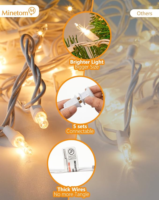 Minetom Clear Christmas String Lights 100 Count 26.5 Feet Incandescent Bulb - Image 8