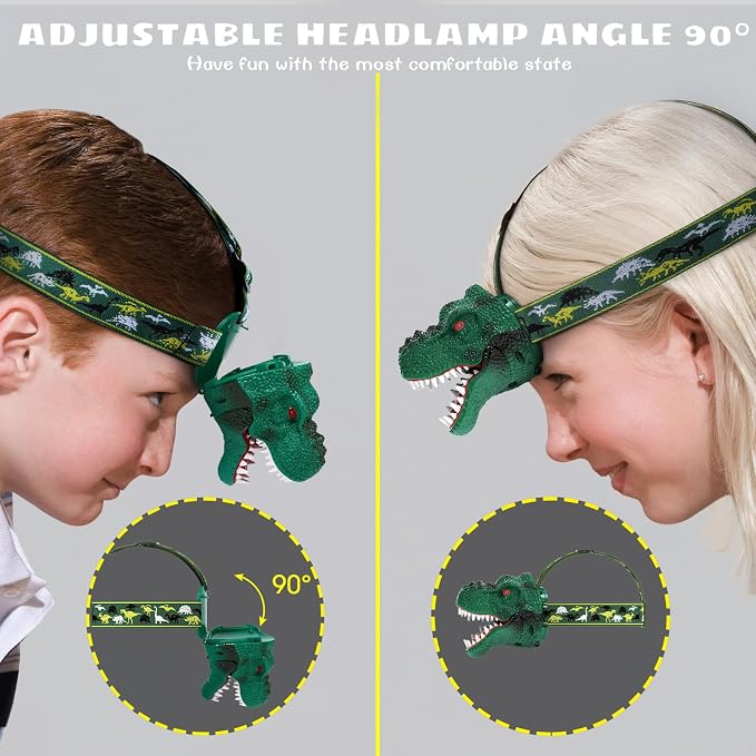 Dysaim Kids Headlamp, Rechargeable T-Rex Dinosaur Headlamp - Image 8