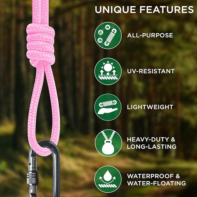 TECEUM Rope – 90 Feet x 1/4 Inch – Pink – Strong All-Purpose Utility Rope – - Image 4