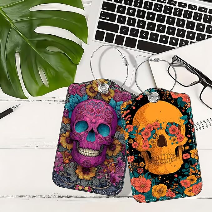 Cinco de Mayo Floral Skull Luggage Tags 2 Pcs, Mexican Fiesta Bag Tags - Image 5