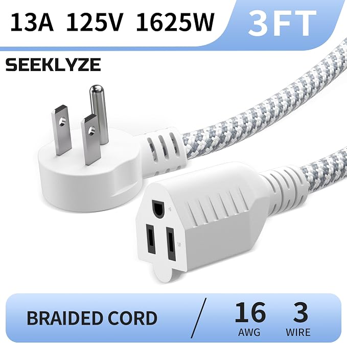16 Gauge Braided Extension Cord 3 FT, 16/3 Flat Plug Power Cord Indoor - Image 2