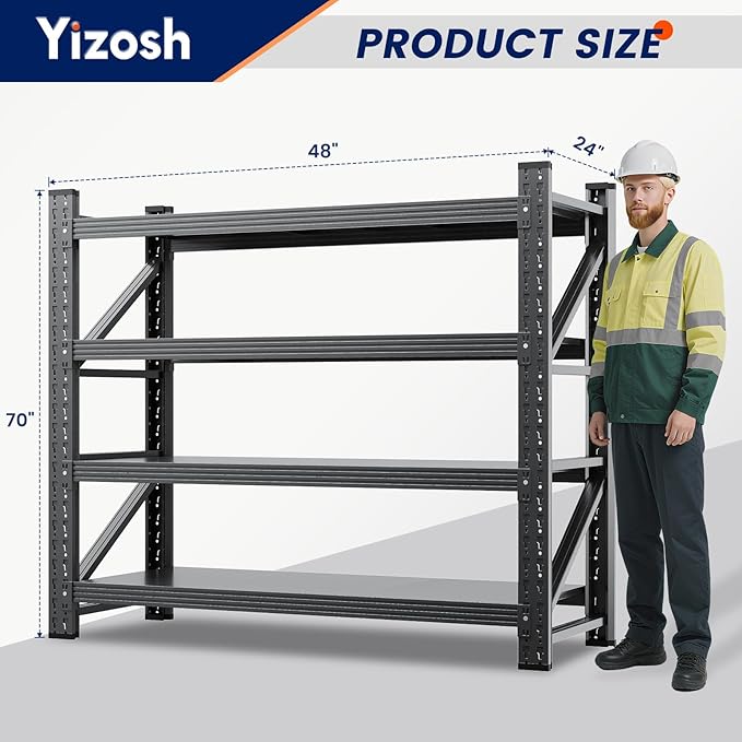 Yizosh 48" W Metal Garage Storage Shelves,Heavy Duty Adjustable Steel Organization Shelving,Utility Rack Shelf,48" W x 24" D x 69" H for Basement,Warehouse,Industrial