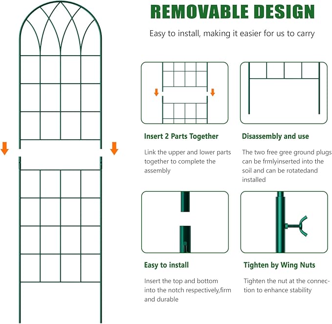 4 Pack Metal Garden Trellis for Climbing Plants,Green Metal Garden Trellis for Vines Plant Rose Vegetable Support,Large Decorative Outdoor Trellis