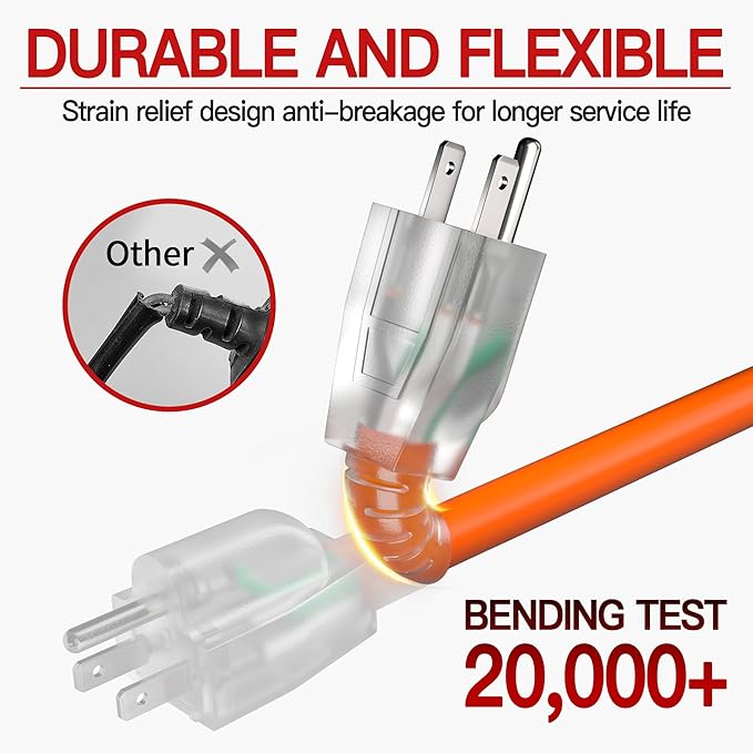 50 FT 12 Gauge Extension Cord Outdoor, Heavy Duty Weatherproof & Flame - Image 4