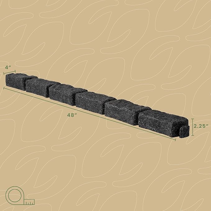 Beuta Landscape Edging | Garden Edging Border | Faux Stone Bricks for Lawn Edging, Flower beds, Pathways & Yard Edging– 1 Pack | Each Section Has 6 Bricks 48" L x 4" W x 2.25" H | 3 Spikes |Charcoal