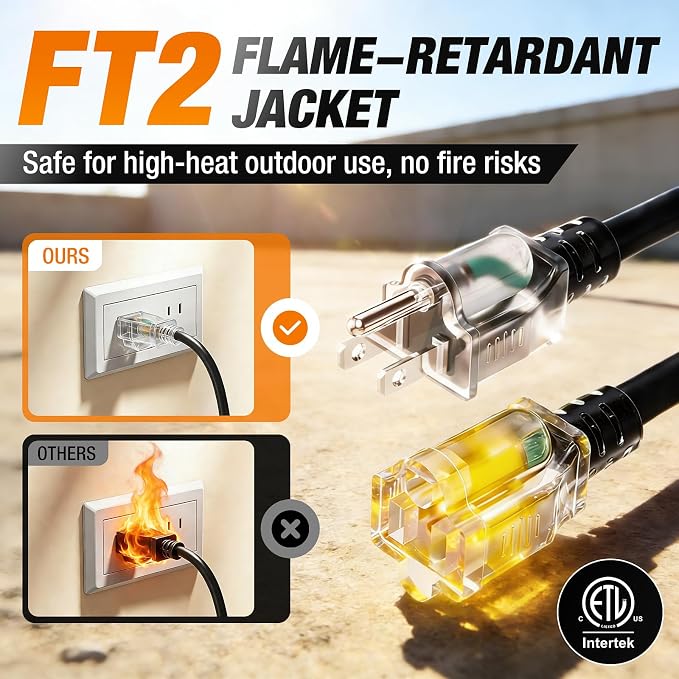 35 FT Outdoor Extension Cord Waterproof, 16/3 Gauge Heavy Duty 3 Prong Power - Image 4