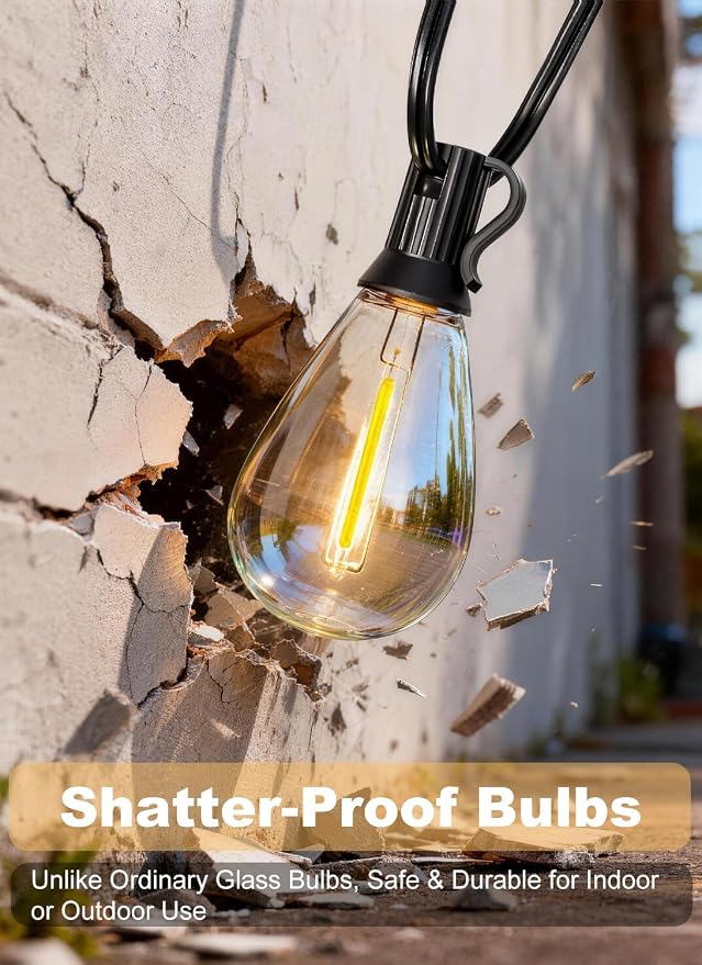 150FT Outdoor String Lights Waterproof, 50+2 Shatterproof S11 LED Bulbs - Image 6