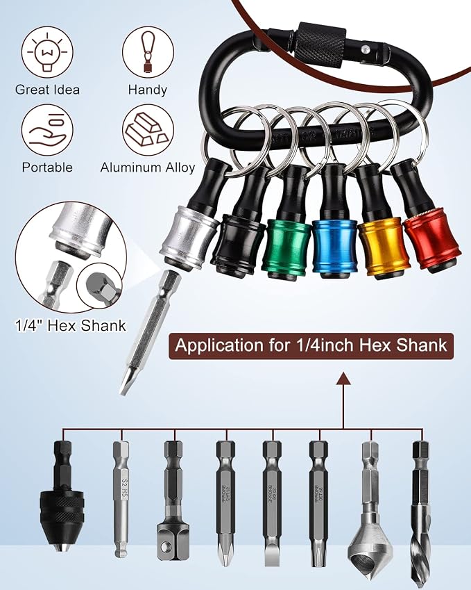 katerk 6pcs 1/4 inch Hex Shank Aluminum Alloy Screwdriver Bits Holder 8 Sets - Image 2
