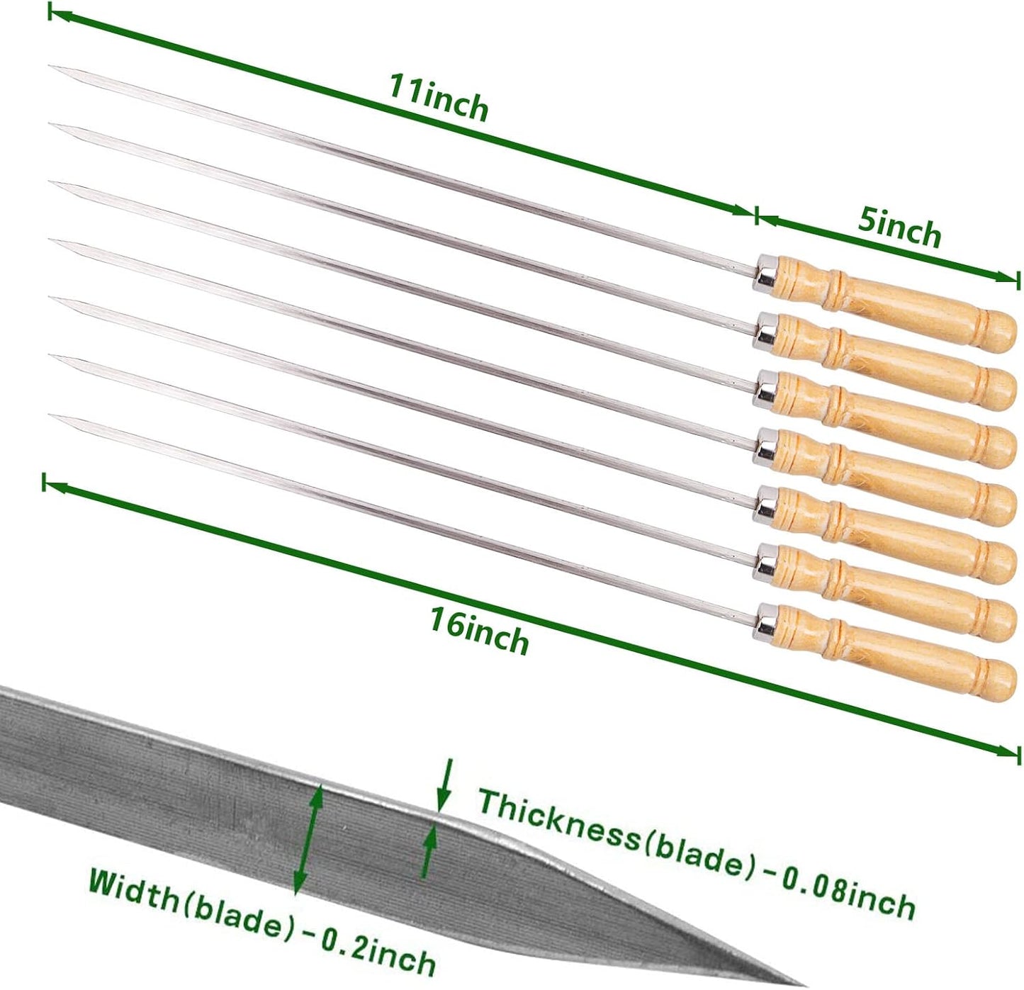 HAKSEN 16 inch Kabob Skewers with Wood Handle for BBQ Camping Cookware Campfire Grilling Cooking, Stainless Steel, 10PCS