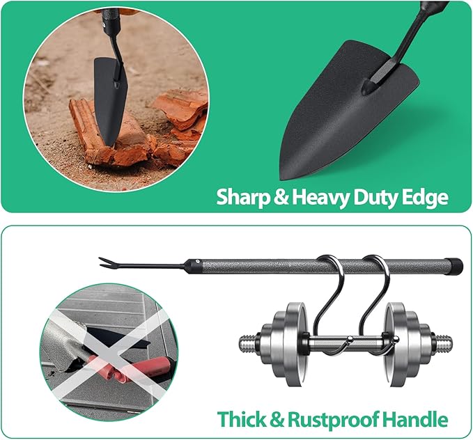 Garden Tool Set,5 Pieces Stainless Steel Heavy Duty Gardening Tool Set with Extendable Long Handle, Include Trowel, Cultivator, Hand Weeder, Pruning Shears, Gardening Gift for Women Kids Men