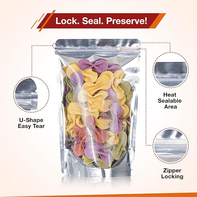 BELLE KR® Mylar Bags for Food Storage- Pack Of 100 Resealable Mylar Ziplock Bag - Image 3