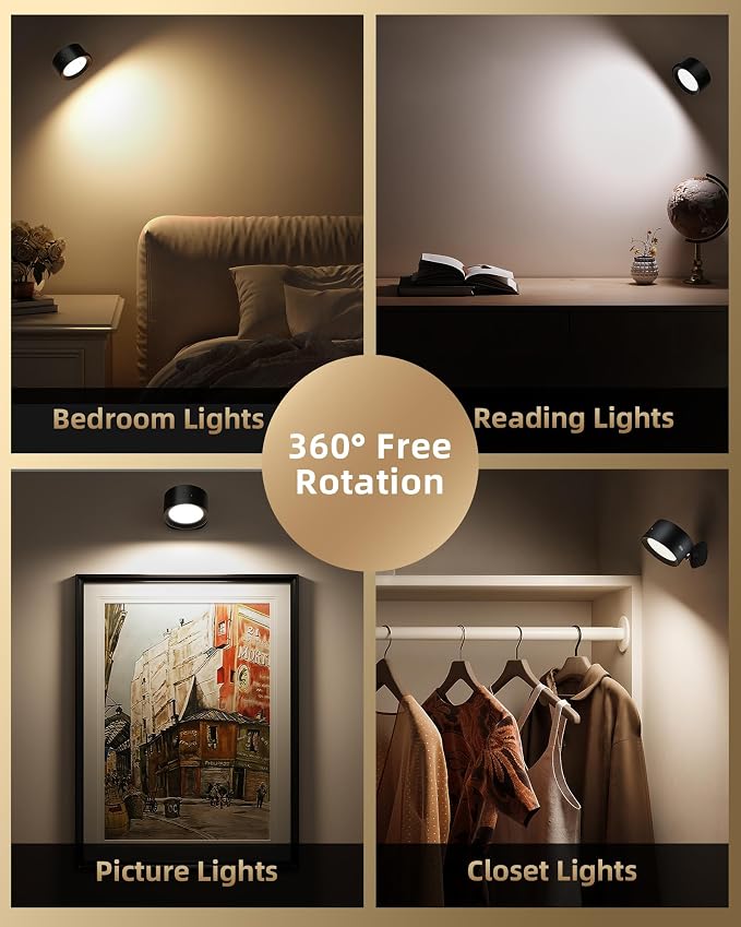 LED Wall Mounted Lights, Rechargeable Wall Sconce Lamps, 3 Color Temps & Remote - Image 4