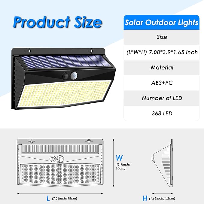 4 Pack 368 LED Solar Motion Sensor Lights Outdoor, Solar Fence Lights - Image 6