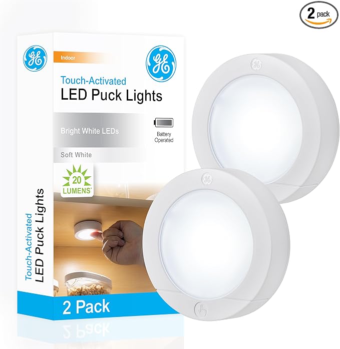 GE Wireless LED Tap-Lights, Battery Operated, 20 Lumens, Touch-Activated Puck by GE